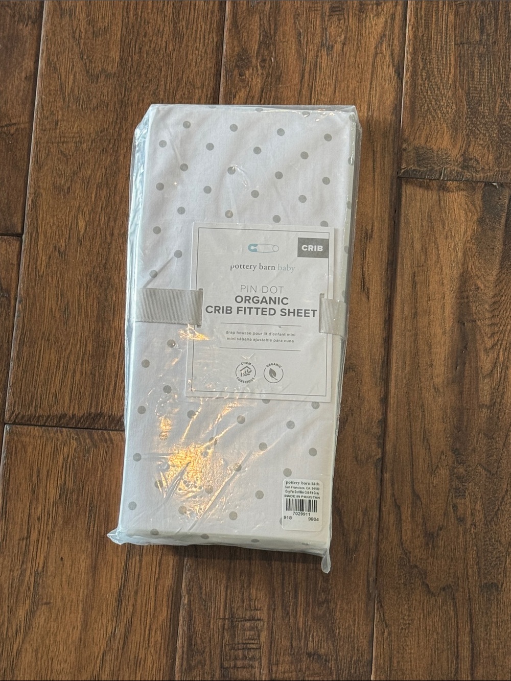 Pottery Barn White Crib Fitted Sheet with Gray Pin Dots